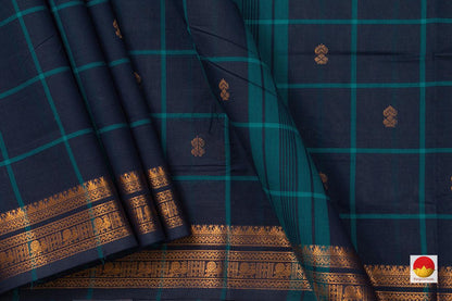 Dark Blue Chettinad Cotton Saree For Casual Wear PV SK CC 102 - Cotton Saree - Panjavarnam