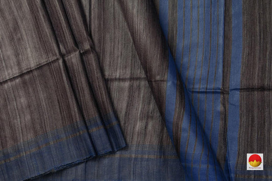 Dark Brown And Blue Pure Tussar Silk Saree Handwoven Light Weight For Office Wear PT 732 - Tussar Silk - Panjavarnam