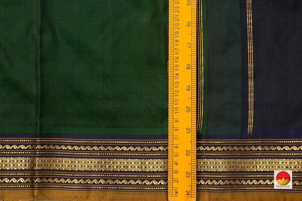 Dark Green Kanchipuram Silk Saree With Blue Border Handwoven Pure Silk Pure Zari For Office Wear PV ABI 1205 - Silk Sari - Panjavarnam