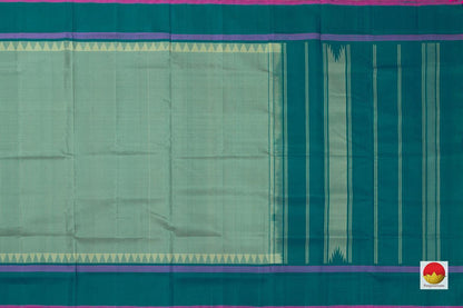 Elachi Green Kanchipuram Silk Saree Handwoven Pure Silk Checks Temple Border No Zari PV KNN 197 - Silk Sari - Panjavarnam