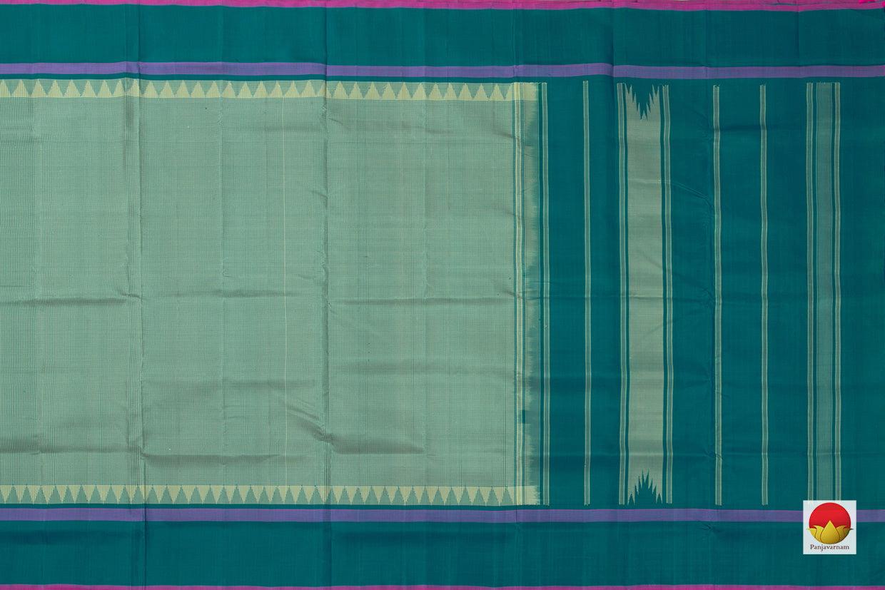 Elachi Green Kanchipuram Silk Saree Handwoven Pure Silk Checks Temple Border No Zari PV KNN 197 - Silk Sari - Panjavarnam PV KNN 197