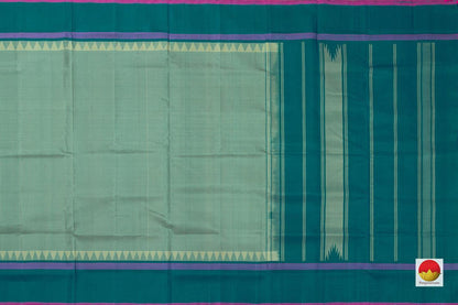 Elachi Green Kanchipuram Silk Saree Handwoven Pure Silk Checks Temple Border No Zari PV KNN 197 - Silk Sari - Panjavarnam PV KNN 197