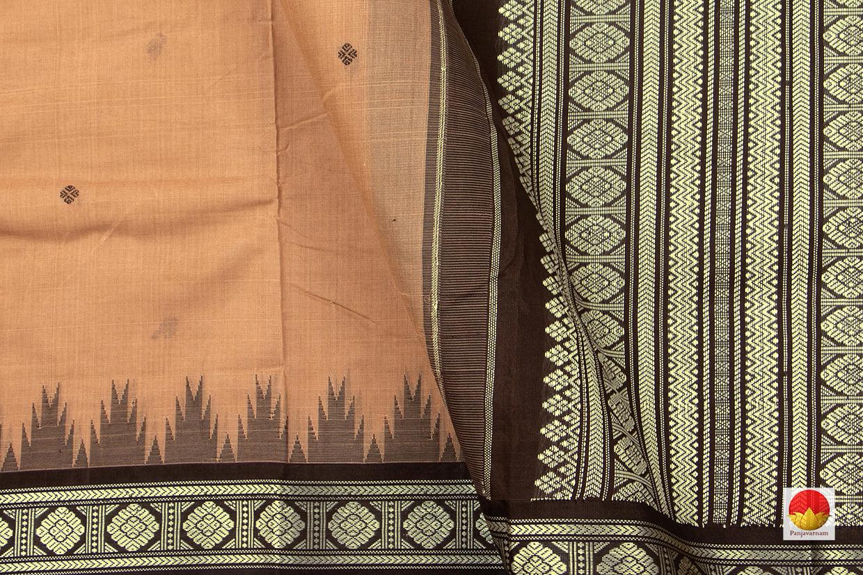 Gheva And Brown Kanchi Silkcotton Saree With Temple Korvai Border For Office Wear PV KSC 1236 - Silk Cotton - Panjavarnam