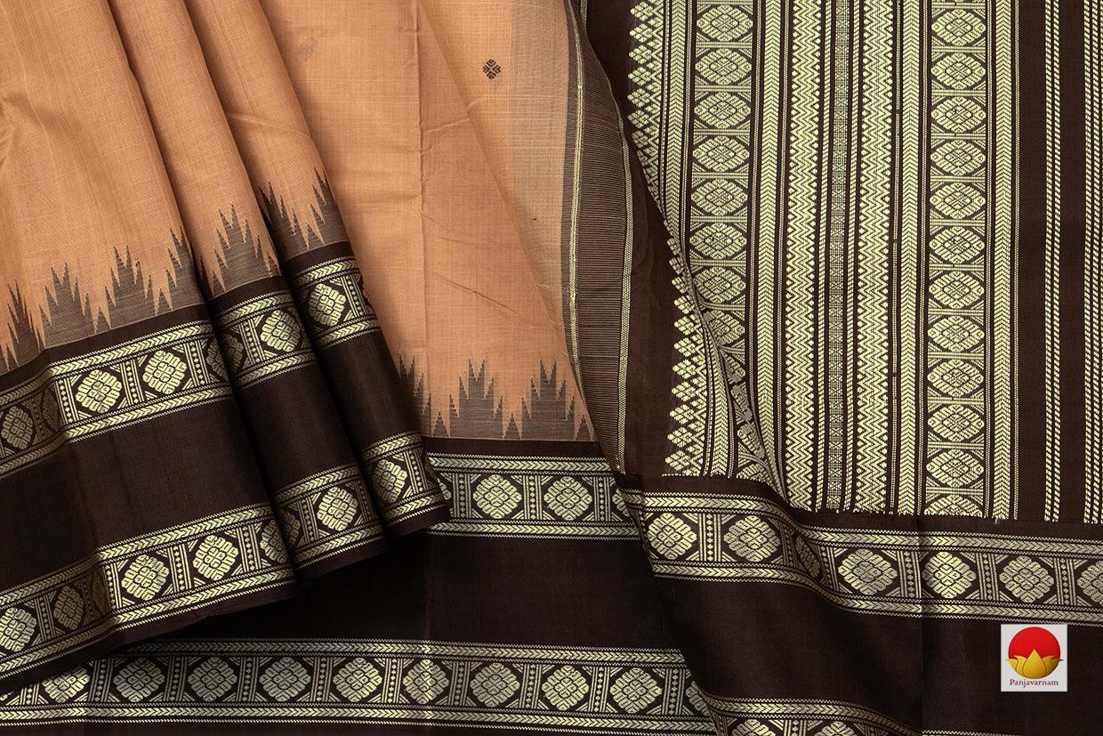 Gheva And Brown Kanchi Silkcotton Saree With Temple Korvai Border For Office Wear PV KSC 1236 - Silk Cotton - Panjavarnam PV KSC 1236