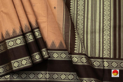 Gheva And Brown Kanchi Silkcotton Saree With Temple Korvai Border For Office Wear PV KSC 1236 - Silk Cotton - Panjavarnam PV KSC 1236