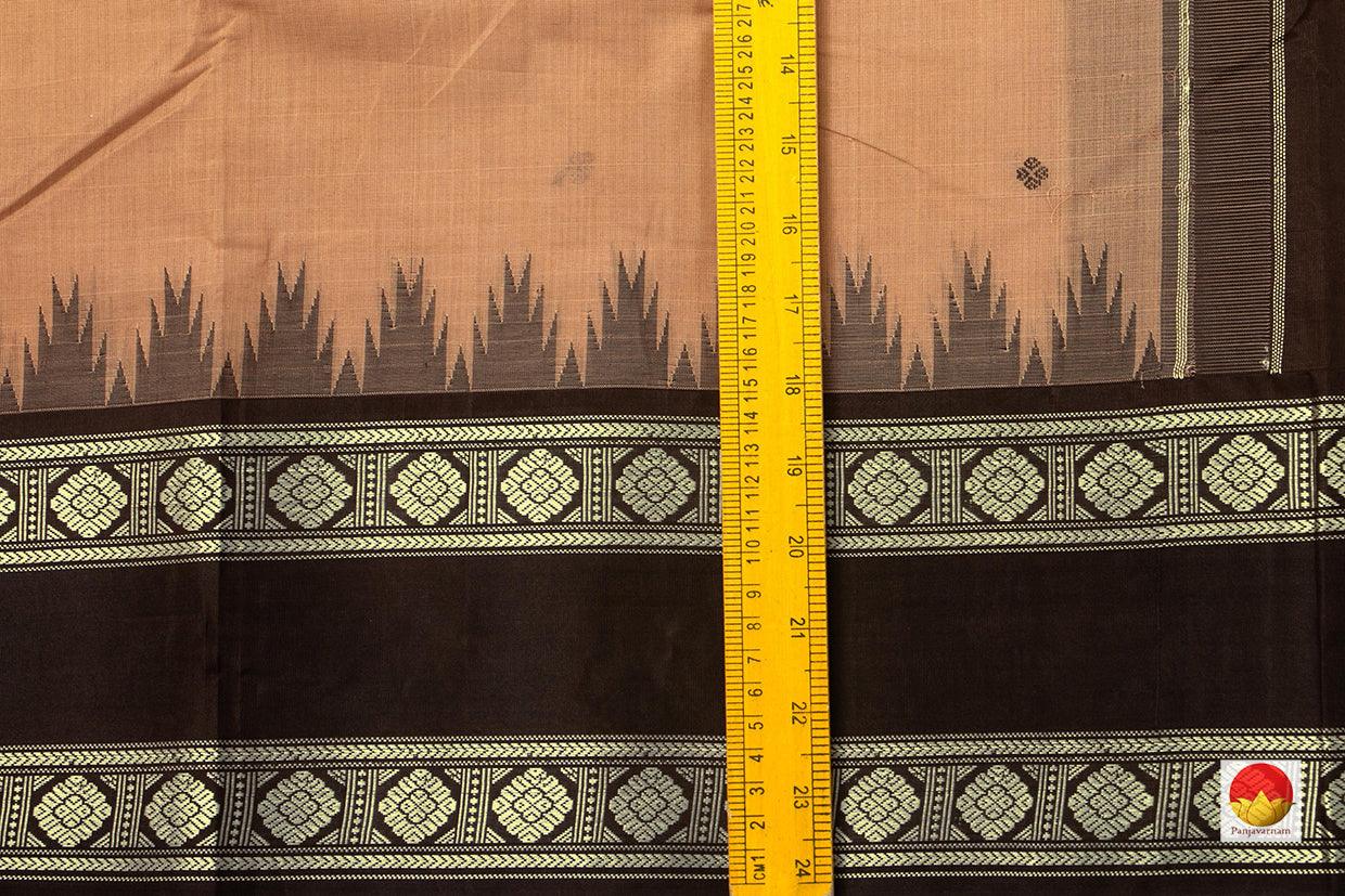 Gheva And Brown Kanchi Silkcotton Saree With Temple Korvai Border For Office Wear PV KSC 1236 - Silk Cotton - Panjavarnam PV KSC 1236