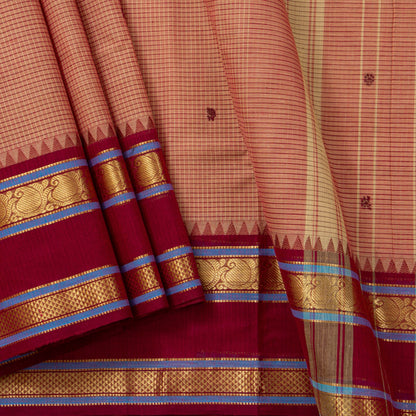 Gheva And Maroon Kanchi Cotton Saree PV MM KC 297 - Cotton Saree - Panjavarnam PV MM KC 297