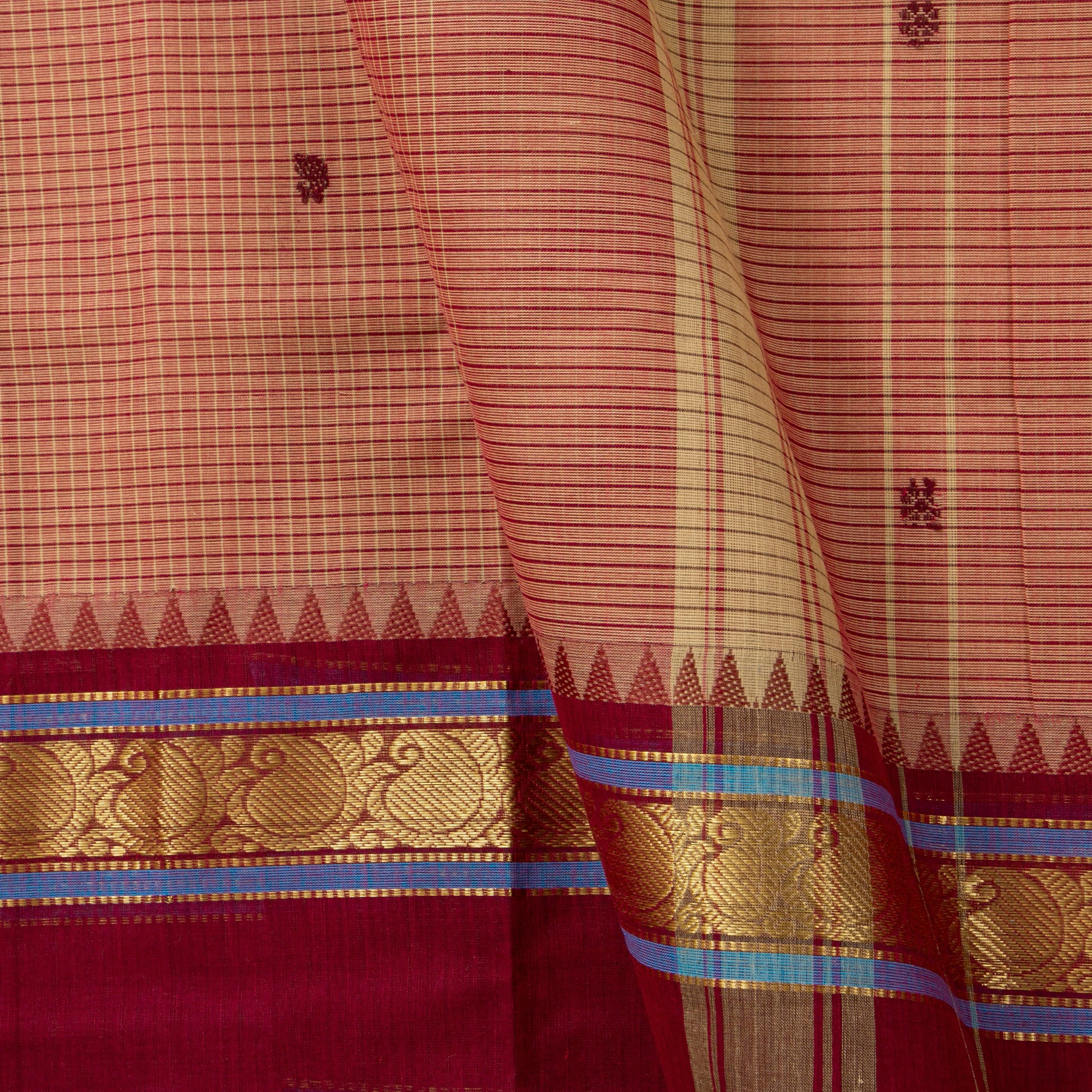 Gheva And Maroon Kanchi Cotton Saree PV MM KC 297 - Cotton Saree - Panjavarnam PV MM KC 297