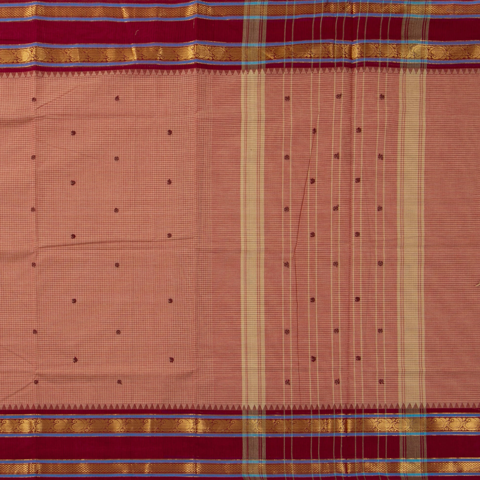 Gheva And Maroon Kanchi Cotton Saree PV MM KC 297 - Cotton Saree - Panjavarnam PV MM KC 297