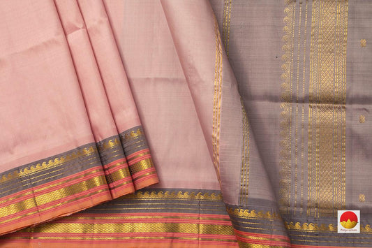 Gheva Kanchipuram Silk Saree With Grey Border Handwoven Pure Silk Pure Zari For Festive Wear PV SA 2033 - Silk Sari - Panjavarnam