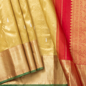 Gold Tissue And Red Kanchipuram Silk Saree With Medium Border Handwoven Pure Silk For Wedding Wear PV NYC 1124 - Silk Sari - Panjavarnam PV NYC 1124