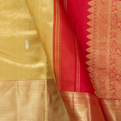 Gold Tissue And Red Kanchipuram Silk Saree With Medium Border Handwoven Pure Silk For Wedding Wear PV NYC 1124 - Silk Sari - Panjavarnam PV NYC 1124