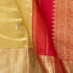 Gold Tissue And Red Kanchipuram Silk Saree With Medium Border Handwoven Pure Silk For Wedding Wear PV NYC 1124 - Silk Sari - Panjavarnam PV NYC 1124