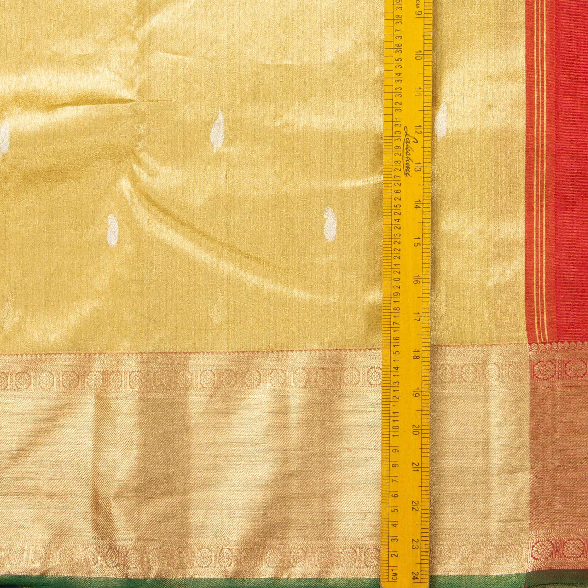 Gold Tissue And Red Kanchipuram Silk Saree With Medium Border Handwoven Pure Silk For Wedding Wear PV NYC 1124 - Silk Sari - Panjavarnam PV NYC 1124