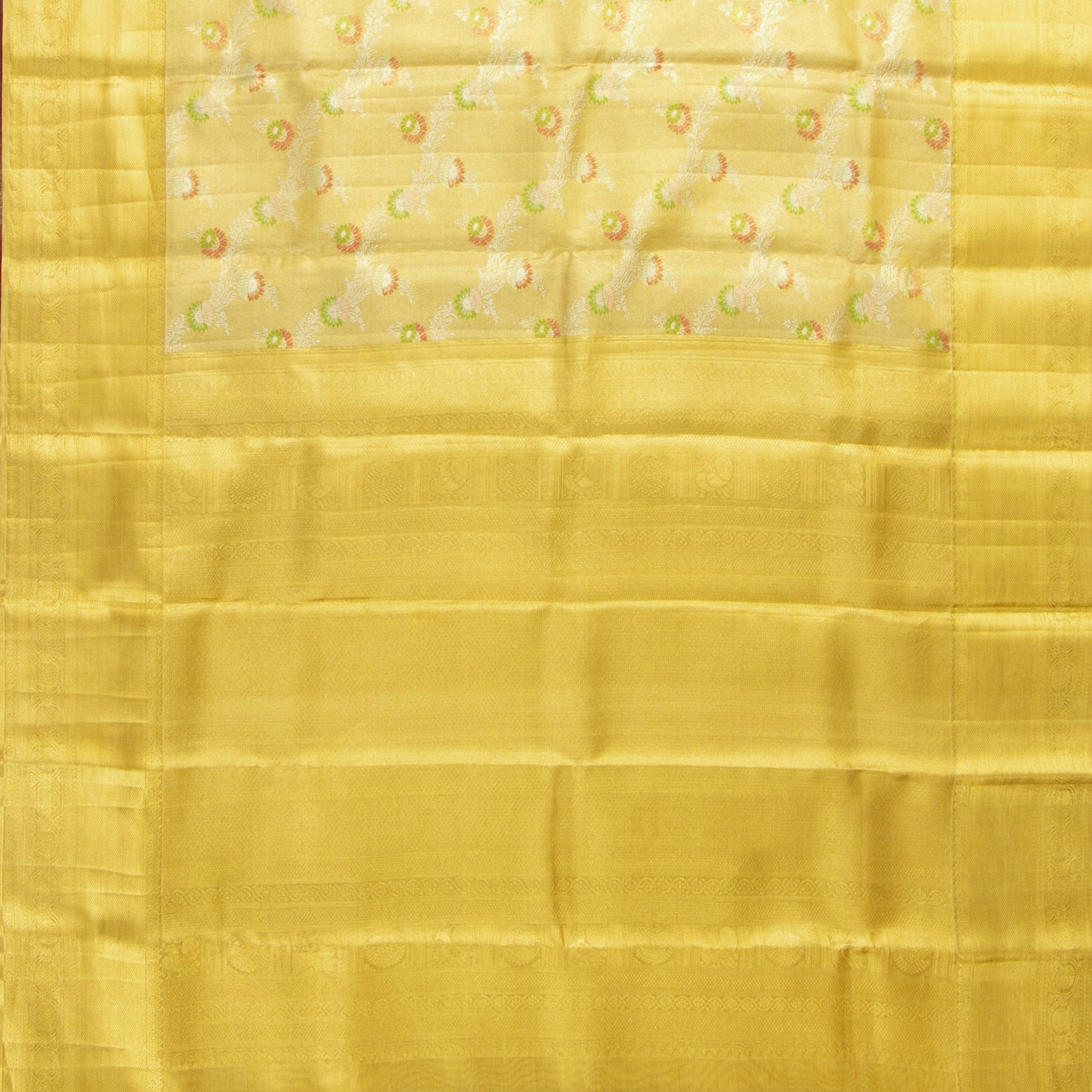 Gold Tissue Kanchipuram Silk Saree With Medium Border Handwoven Pure Silk For Wedding Wear PV NYC 1148 - Silk Sari - Panjavarnam PV NYC 1148