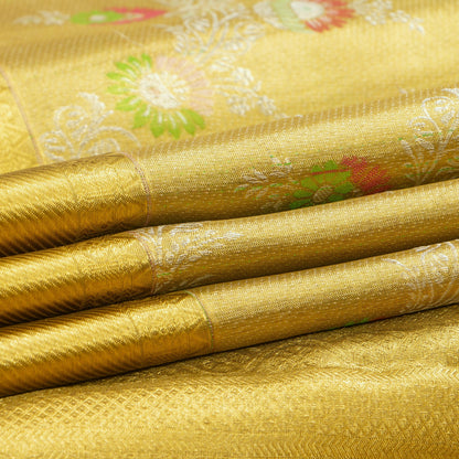 Gold Tissue Kanchipuram Silk Saree With Medium Border Handwoven Pure Silk For Wedding Wear PV NYC 1148 - Silk Sari - Panjavarnam PV NYC 1148