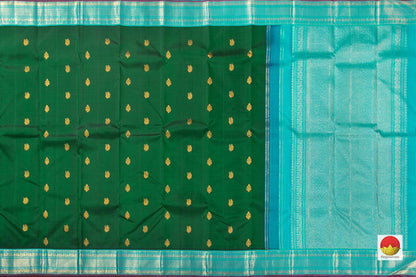 Green And Anandha Blue Kanchipuram Silk Saree With Medium Border Handwoven Pure Silk For Festive Wear PV J 222 A - Silk Sari - Panjavarnam