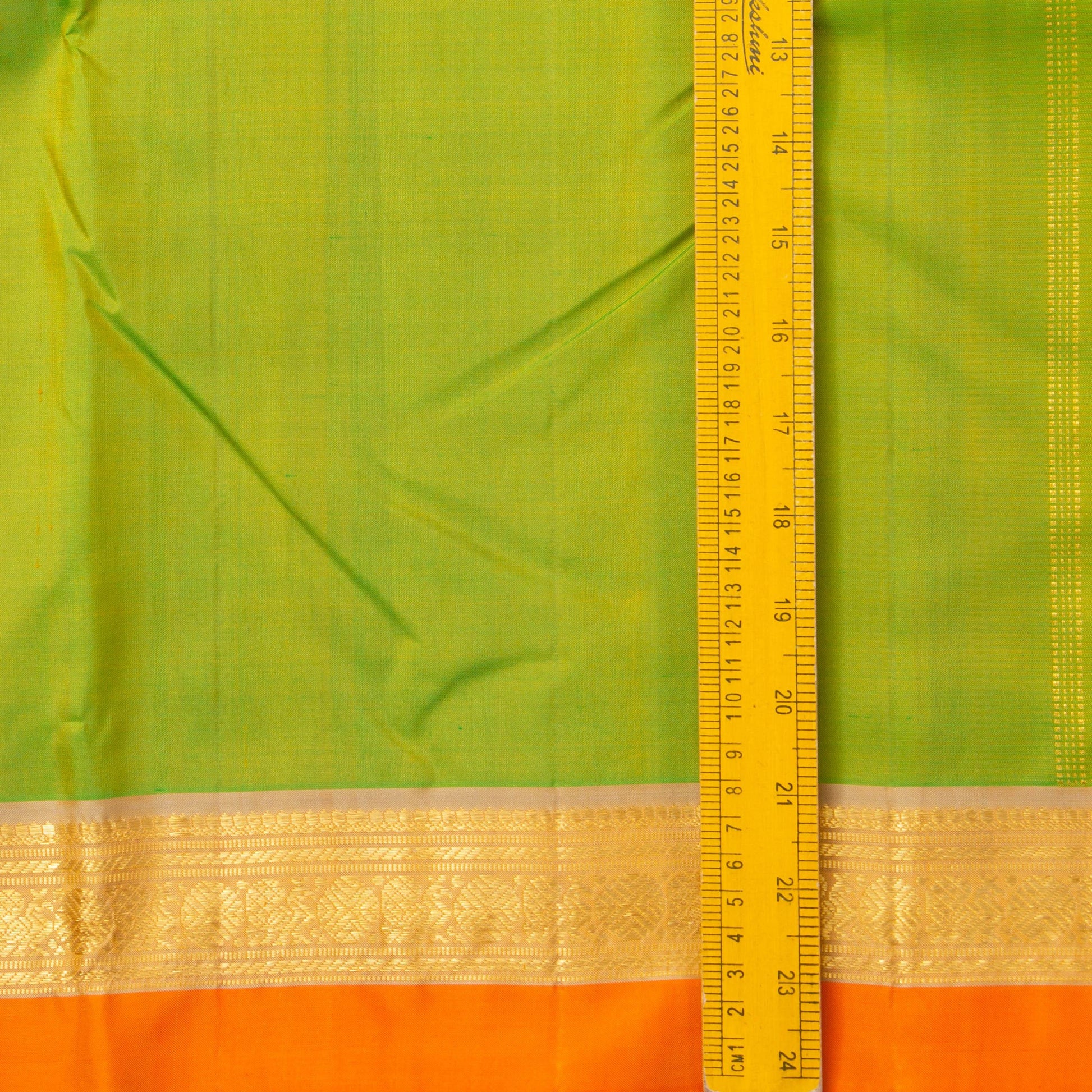 Green And Beige Kanchipuram Silk Saree With Small Border Handwoven Pure Silk For Festive Wear PV J 425 - Silk Sari - Panjavarnam PV J 425