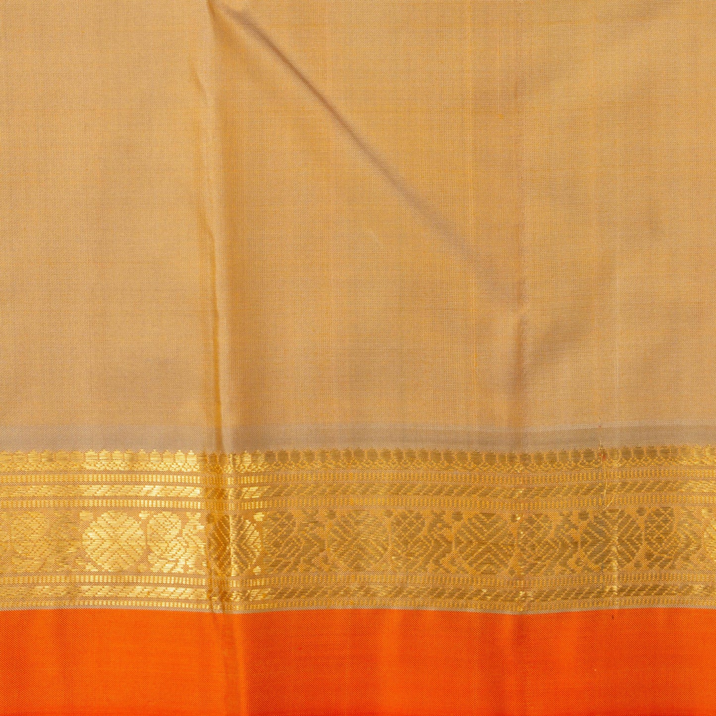 Green And Beige Kanchipuram Silk Saree With Small Border Handwoven Pure Silk For Festive Wear PV J 425 - Silk Sari - Panjavarnam PV J 425