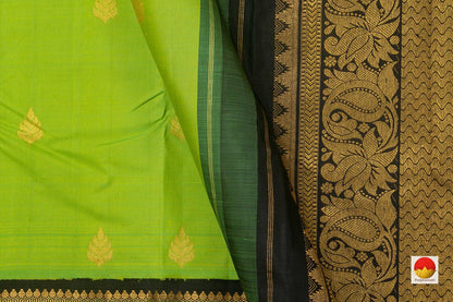 Green And Black Kanchipuram Silk Saree With Contrast Korvai Border Handwoven Pure Silk Pure Zari For Festive Wear PV J 4400 - Silk Sari - Panjavarnam