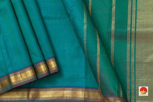 Green And Blue Double Shade Kanchipuram Silk Saree Light Weight Handwoven Pure Silk Pure Zari For Office Wear PV ABI 1206 - Silk Sari - Panjavarnam PV ABI 1206