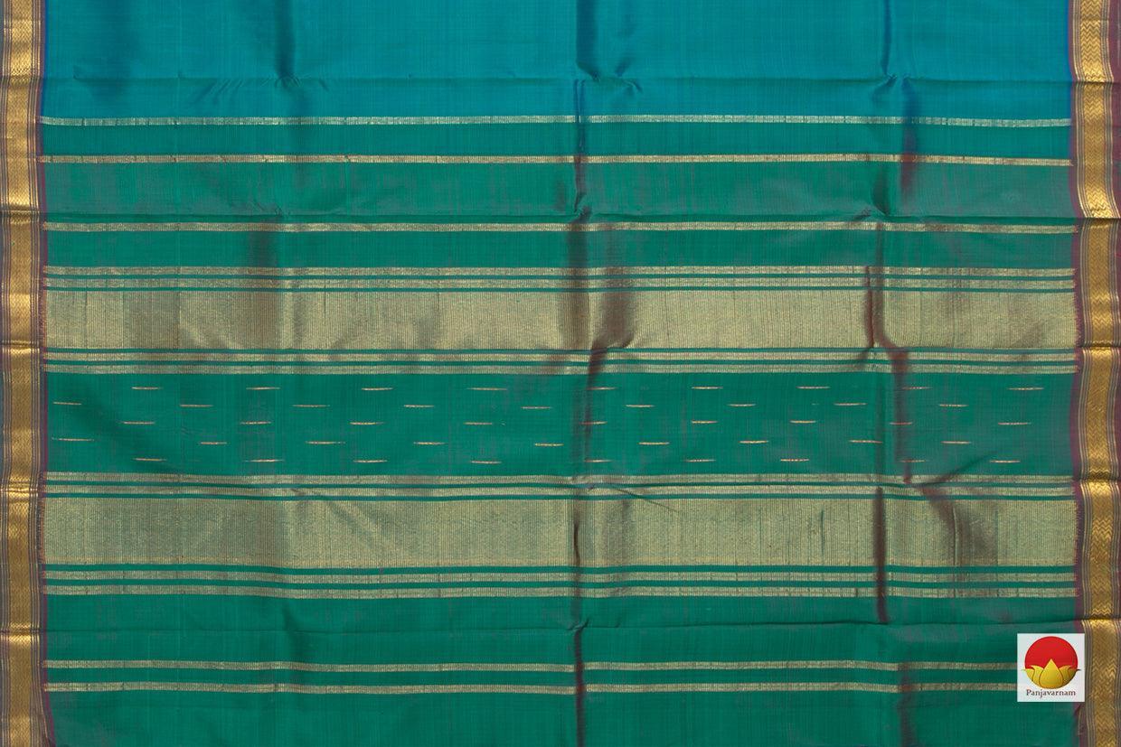 Green And Blue Double Shade Kanchipuram Silk Saree Light Weight Handwoven Pure Silk Pure Zari For Office Wear PV ABI 1206 - Silk Sari - Panjavarnam PV ABI 1206