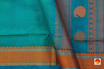 Green And Blue Kanchi Silk Cotton Saree With Silk Thread Work Handwoven For Office Wear PV KSC 1217 - Silk Cotton - Panjavarnam
