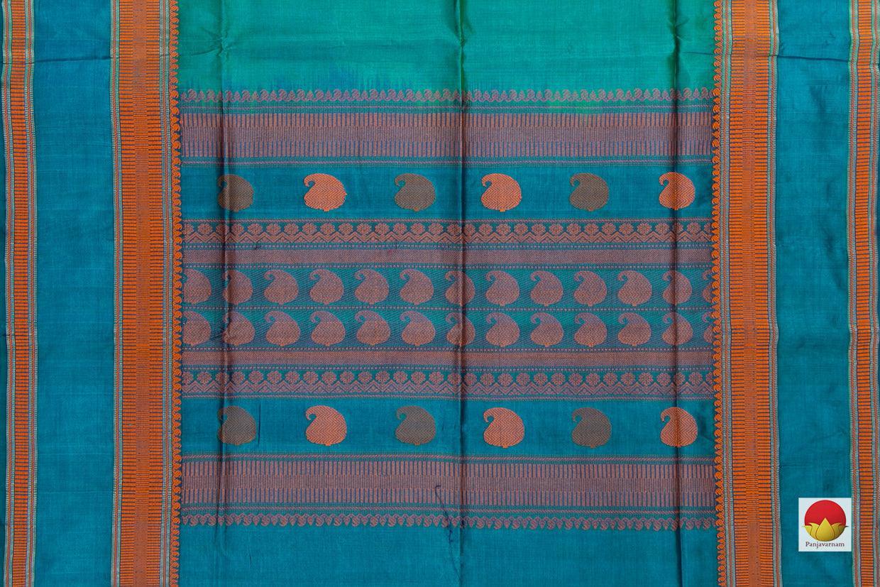 Green And Blue Kanchi Silk Cotton Saree With Silk Thread Work Handwoven For Office Wear PV KSC 1217 - Silk Cotton - Panjavarnam