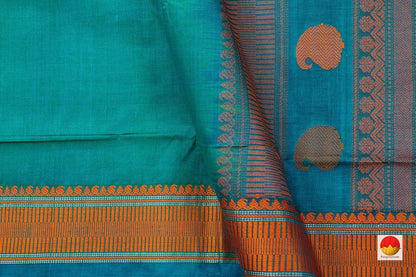 Green And Blue Kanchi Silk Cotton Saree With Silk Thread Work Handwoven For Office Wear PV KSC 1217 - Silk Cotton - Panjavarnam PV KSC 1217