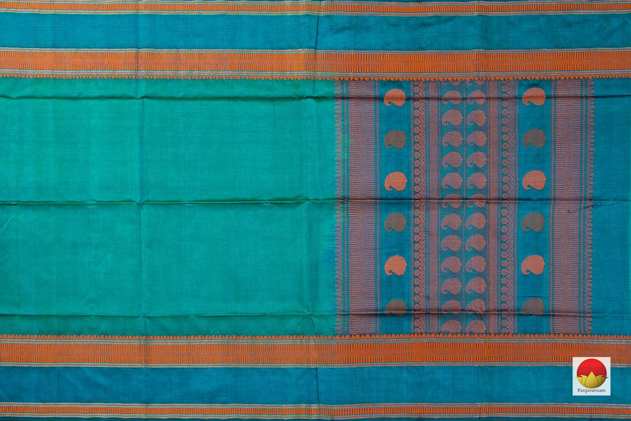 Green And Blue Kanchi Silk Cotton Saree With Silk Thread Work Handwoven For Office Wear PV KSC 1217 - Silk Cotton - Panjavarnam PV KSC 1217