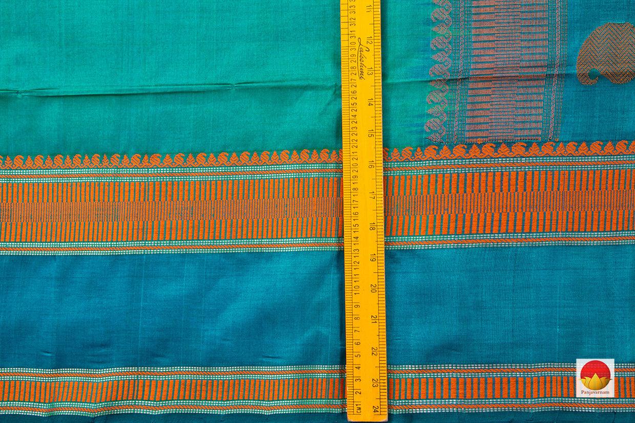 Green And Blue Kanchi Silk Cotton Saree With Silk Thread Work Handwoven For Office Wear PV KSC 1217 - Silk Cotton - Panjavarnam PV KSC 1217