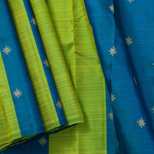 Green And Blue Kanchipuram Silk Saree Borderless For Festive Wear PV RSP 229 - Silk Sari - Panjavarnam PV NYC 229