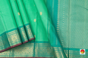 Green And Blue Kanchipuram Silk Saree Handwoven Pure Silk Pure Zari For Festive Wear PV J 3152 - Silk Sari - Panjavarnam PV J 3152