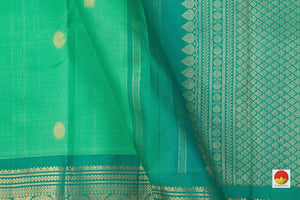 Green And Blue Kanchipuram Silk Saree Handwoven Pure Silk Pure Zari For Festive Wear PV J 3152 - Silk Sari - Panjavarnam PV J 3152