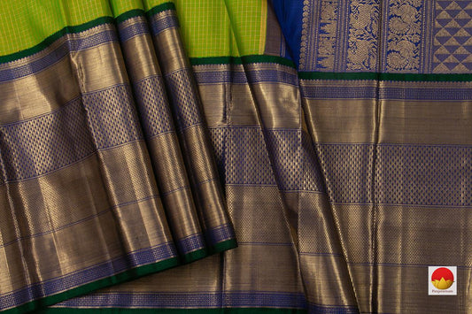 Green And Blue Kanchipuram Silk Saree With Korvai Contrast Border Handwoven Pure Silk Pure Zari For Wedding Wear PV NYC 737 - Silk Sari - Panjavarnam