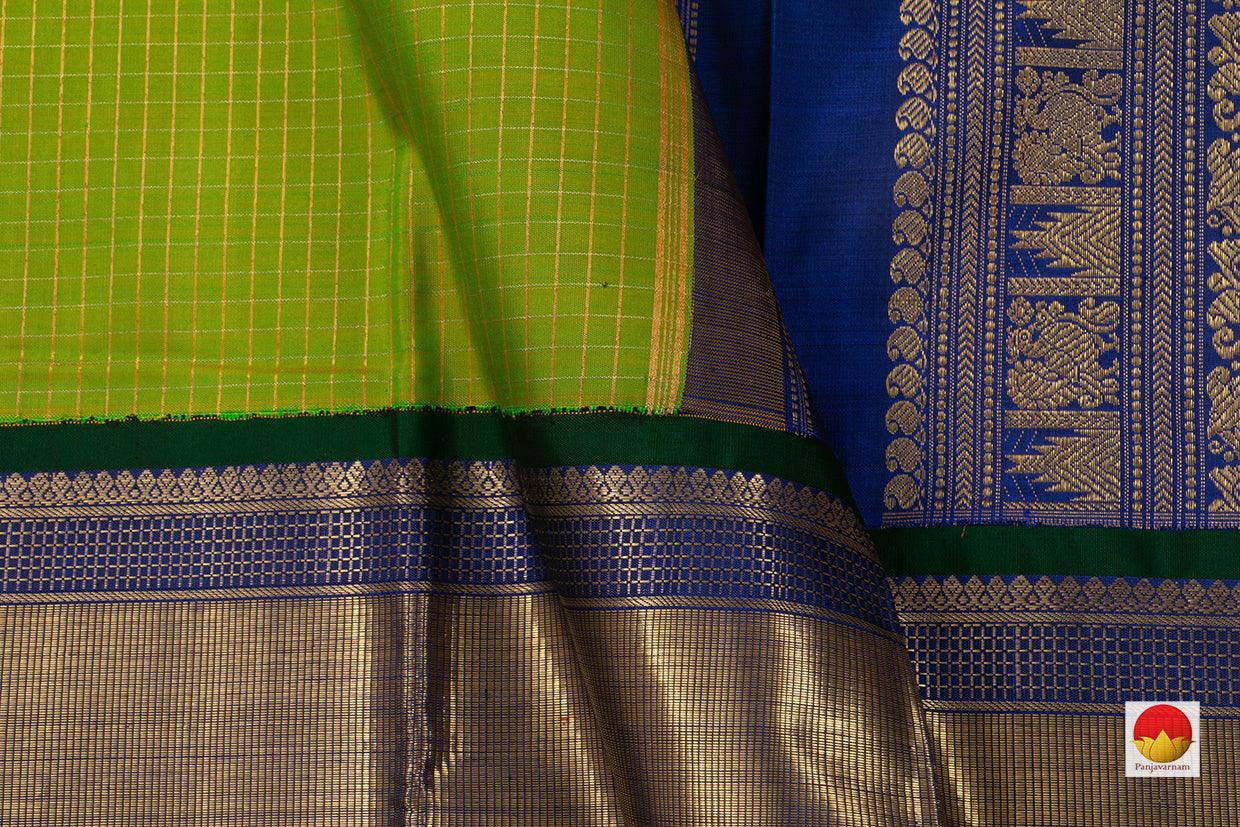 Green And Blue Kanchipuram Silk Saree With Korvai Contrast Border Handwoven Pure Silk Pure Zari For Wedding Wear PV NYC 737 - Silk Sari - Panjavarnam PV NYC 737