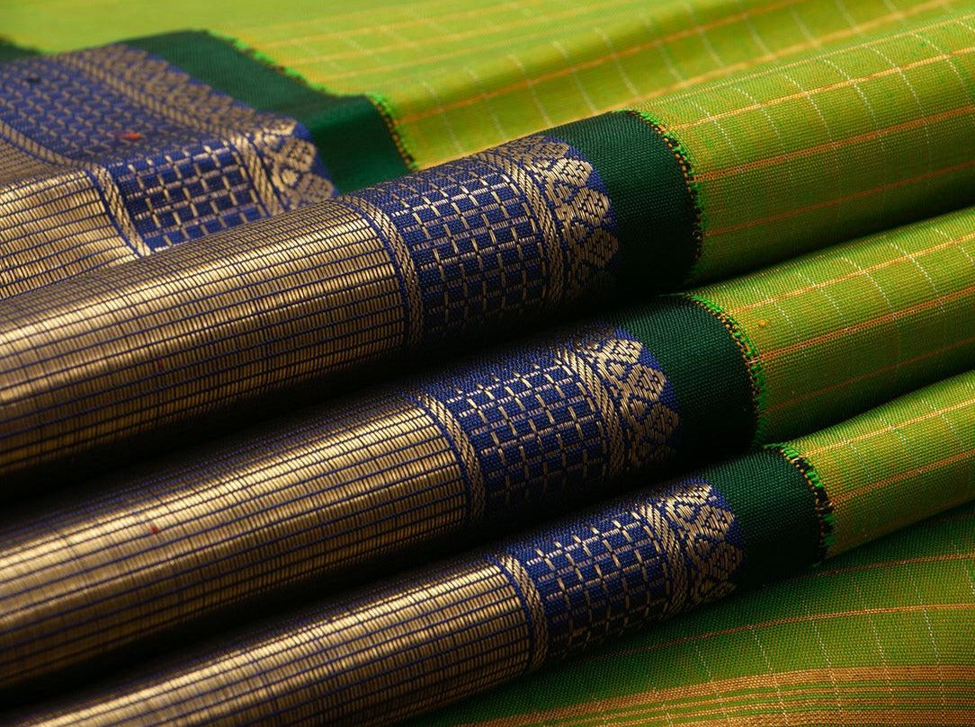 Green And Blue Kanchipuram Silk Saree With Korvai Contrast Border Handwoven Pure Silk Pure Zari For Wedding Wear PV NYC 737 - Silk Sari - Panjavarnam PV NYC 737