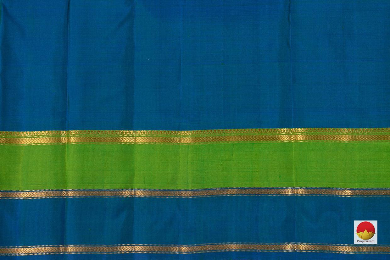 Green And Blue Stripes Kanchipuram Silk Saree Handwoven Pure Silk Pure Zari For Festive Wear PV KNN 115 - Silk Sari - Panjavarnam