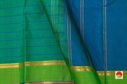 Green And Blue Stripes Kanchipuram Silk Saree Handwoven Pure Silk Pure Zari For Festive Wear PV KNN 115 - Silk Sari - Panjavarnam PV KNN 115