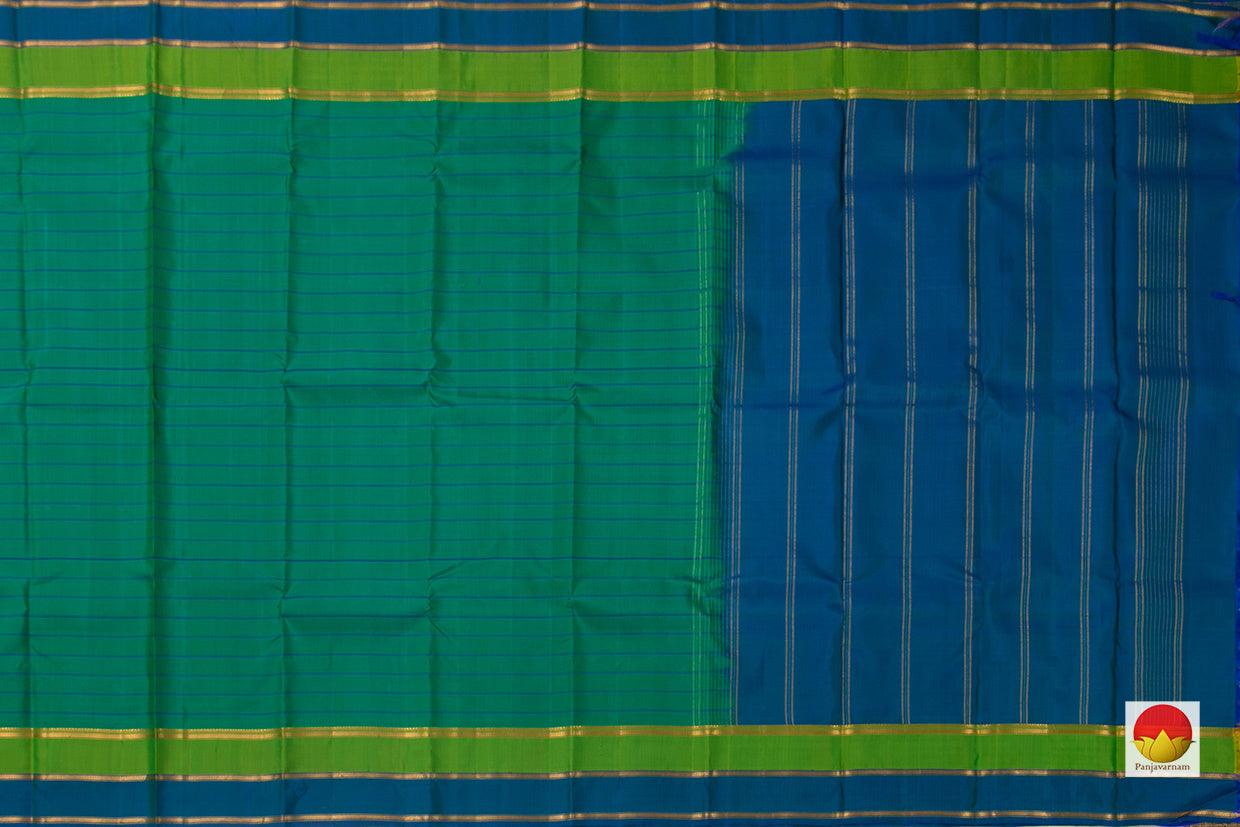 Green And Blue Stripes Kanchipuram Silk Saree Handwoven Pure Silk Pure Zari For Festive Wear PV KNN 115 - Silk Sari - Panjavarnam PV KNN 115