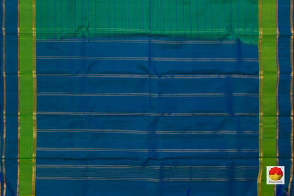 Green And Blue Stripes Kanchipuram Silk Saree Handwoven Pure Silk Pure Zari For Festive Wear PV KNN 115 - Silk Sari - Panjavarnam PV KNN 115