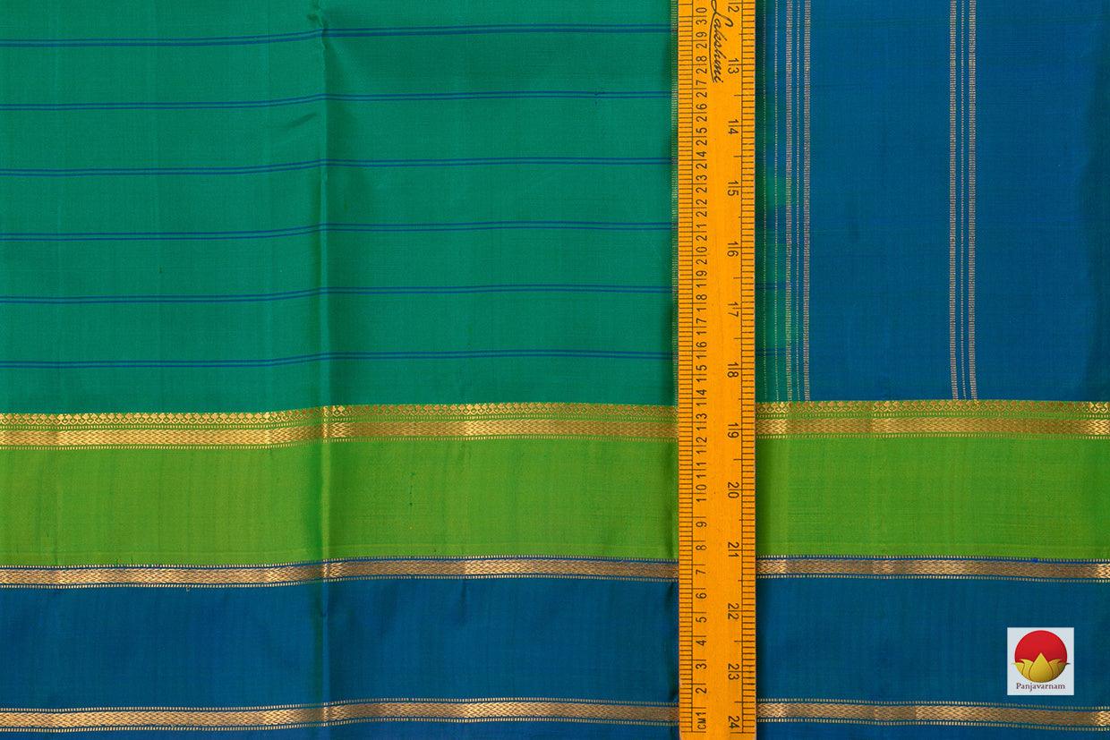 Green And Blue Stripes Kanchipuram Silk Saree Handwoven Pure Silk Pure Zari For Festive Wear PV KNN 115 - Silk Sari - Panjavarnam PV KNN 115