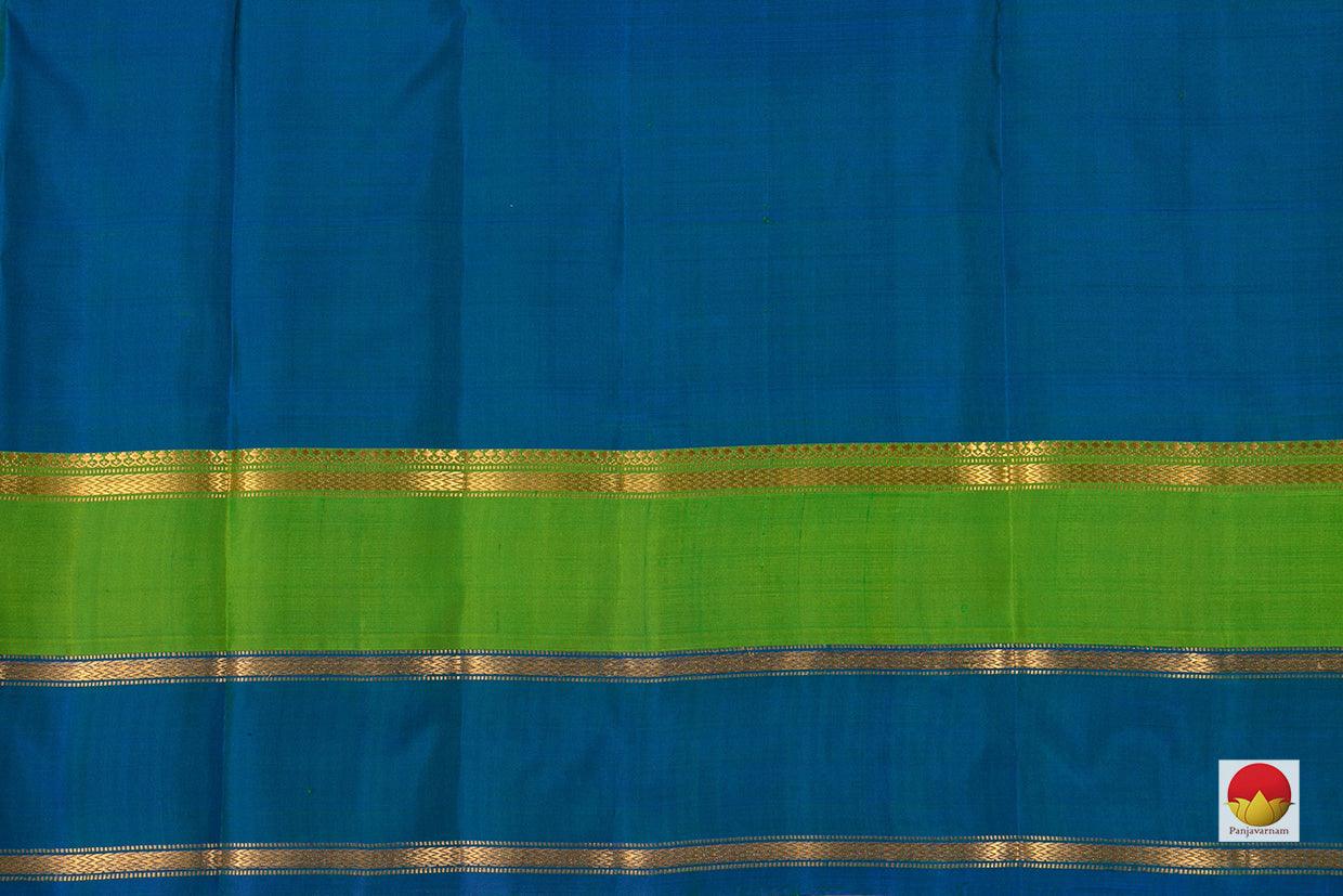 Green And Blue Stripes Kanchipuram Silk Saree Handwoven Pure Silk Pure Zari For Festive Wear PV KNN 115 - Silk Sari - Panjavarnam PV KNN 115