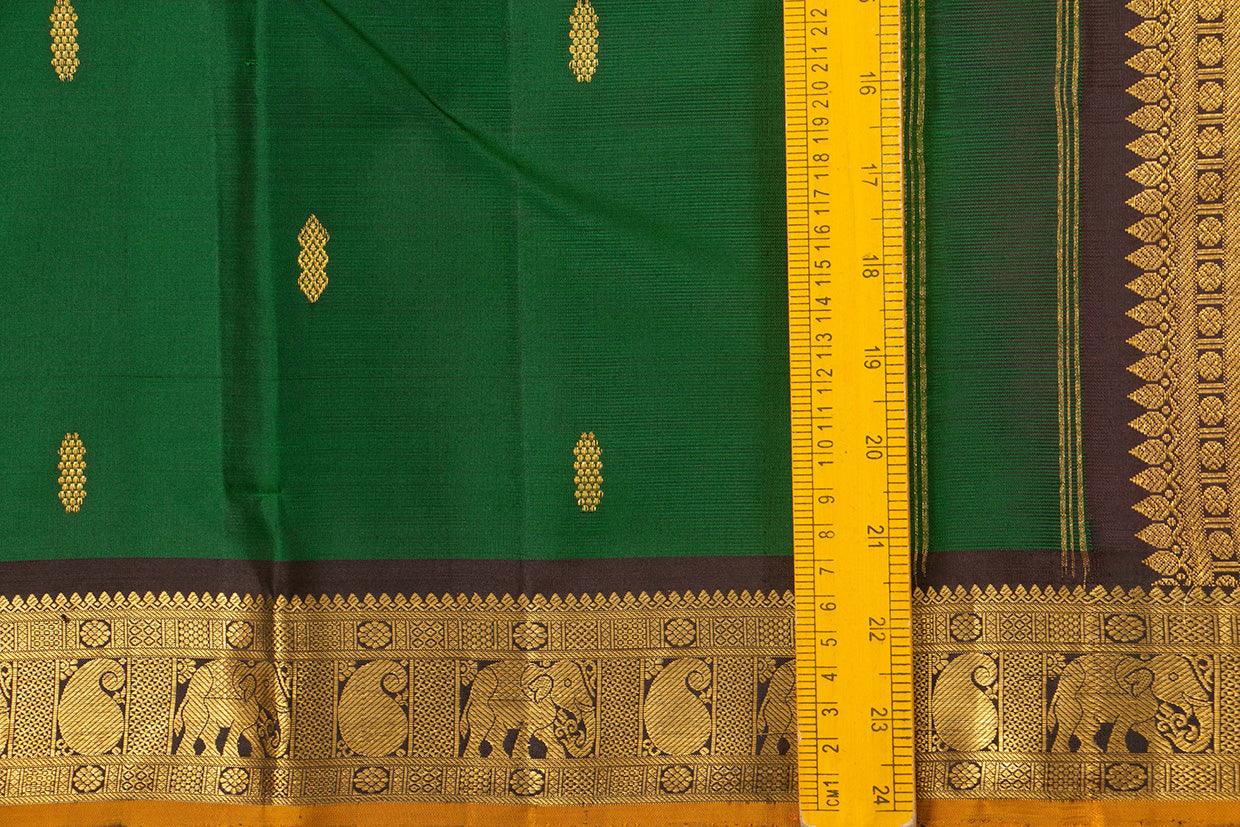 Green And Brown Kanchipuram Silk Saree With Medium Border Handwoven Pure Silk For Festive Wear PV J 556 - Silk Sari - Panjavarnam