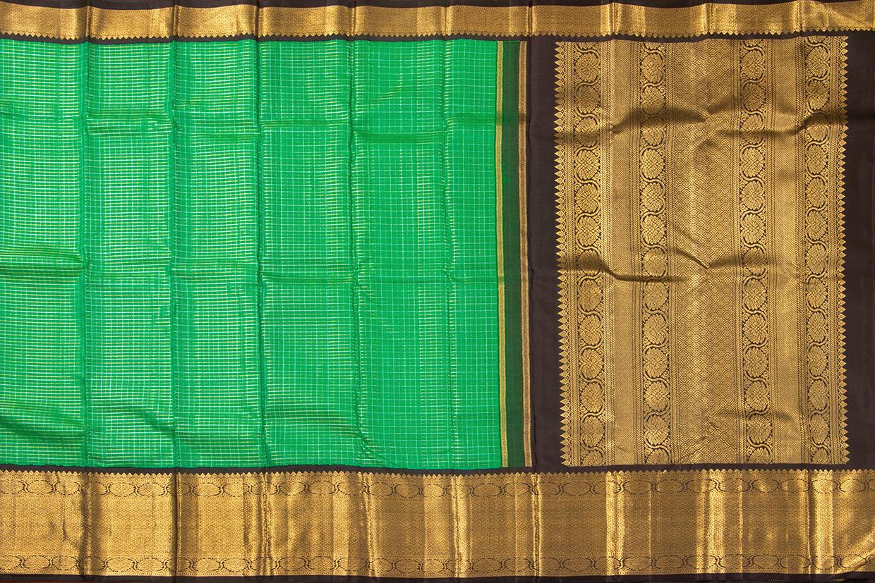 Green And Brown Kanchipuram Silk Saree With Morning Evening Border Handwoven Pure Silk For Wedding Wear PV NYC 1052 - Silk Sari - Panjavarnam PV NYC 1052