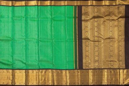 Green And Brown Kanchipuram Silk Saree With Morning Evening Border Handwoven Pure Silk For Wedding Wear PV NYC 1052 - Silk Sari - Panjavarnam PV NYC 1052