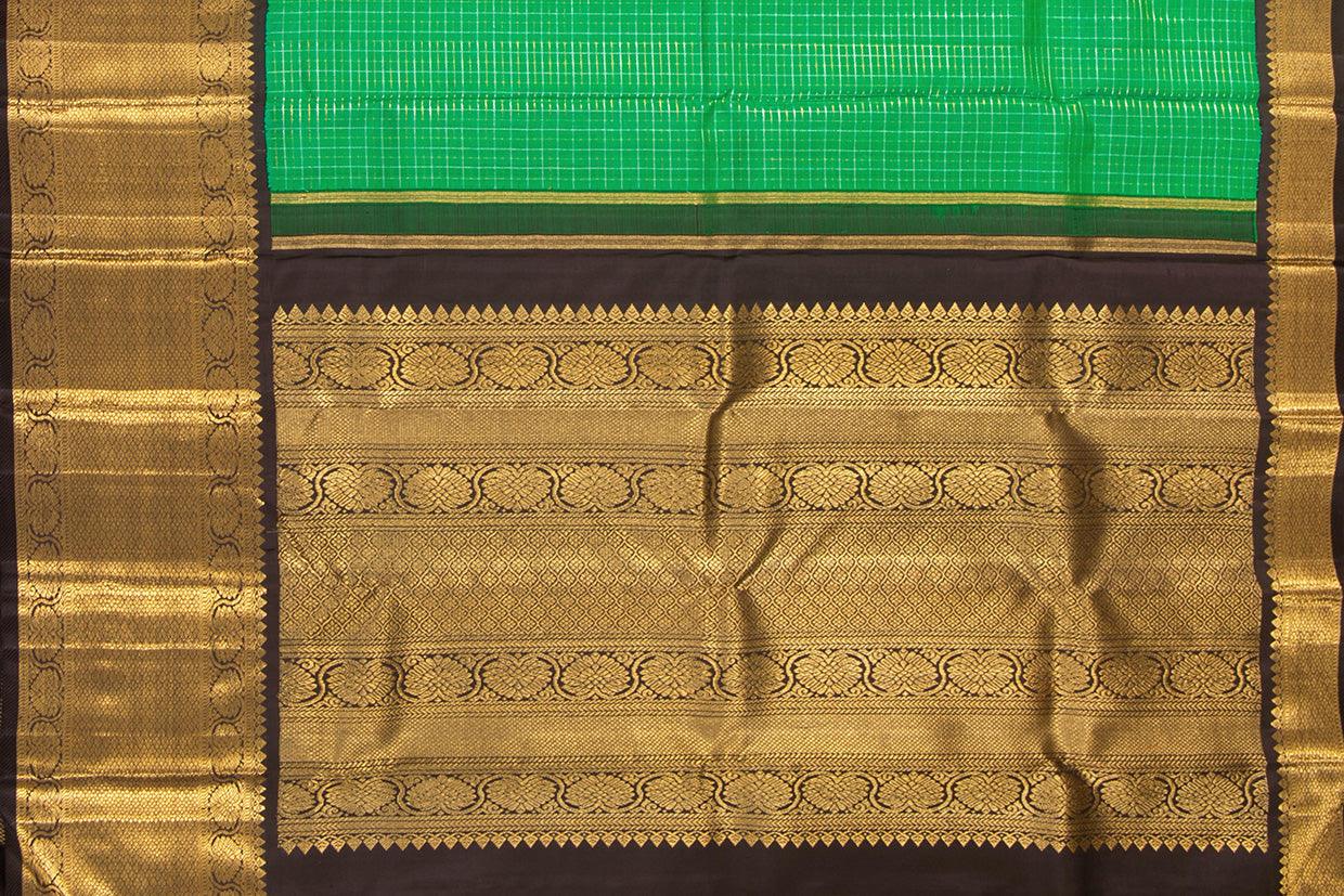 Green And Brown Kanchipuram Silk Saree With Morning Evening Border Handwoven Pure Silk For Wedding Wear PV NYC 1052 - Silk Sari - Panjavarnam PV NYC 1052