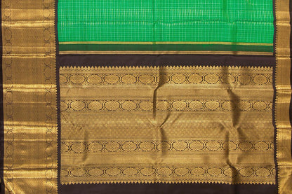 Green And Brown Kanchipuram Silk Saree With Morning Evening Border Handwoven Pure Silk For Wedding Wear PV NYC 1052 - Silk Sari - Panjavarnam PV NYC 1052