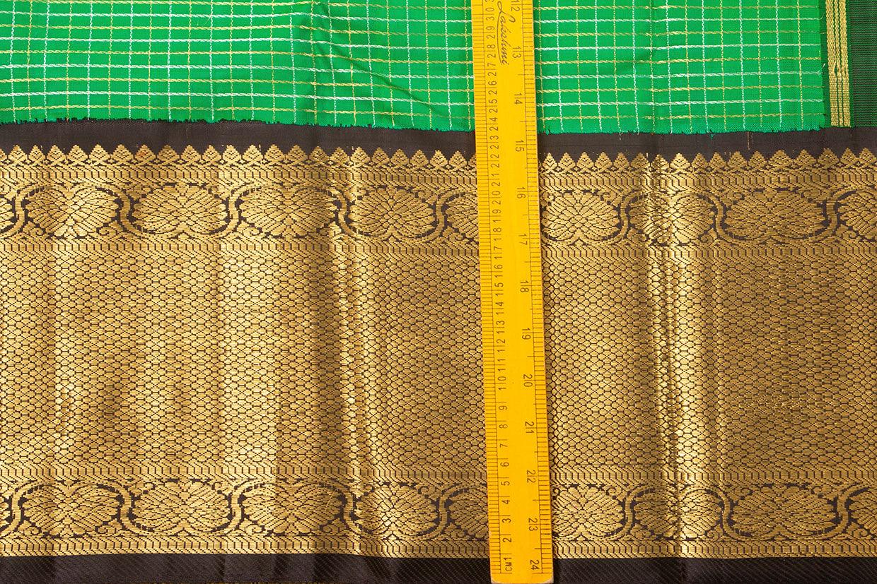 Green And Brown Kanchipuram Silk Saree With Morning Evening Border Handwoven Pure Silk For Wedding Wear PV NYC 1052 - Silk Sari - Panjavarnam PV NYC 1052