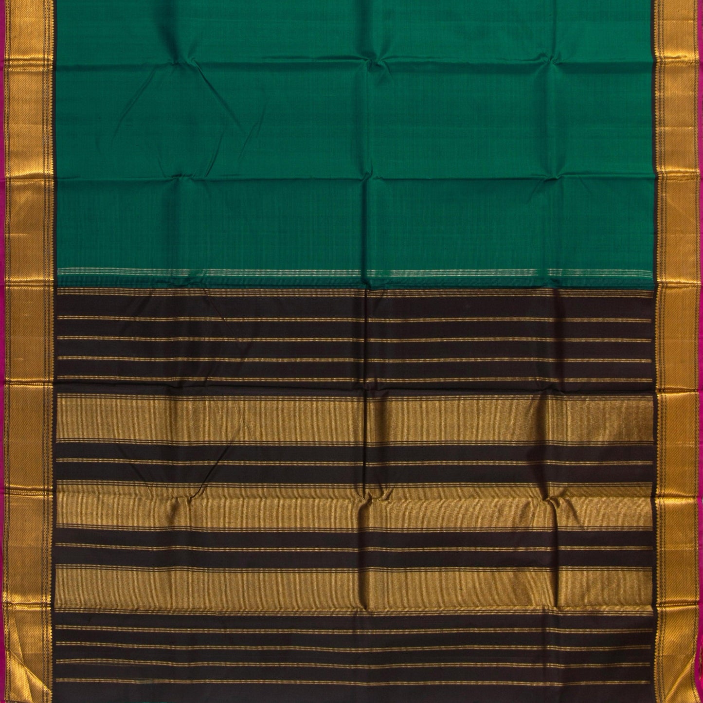 Green And Brown Kanchipuram Silk Saree With Small Border Handwoven Pure Silk For Festive Wear PV J 2475 - Silk Sari - Panjavarnam PV J 2475